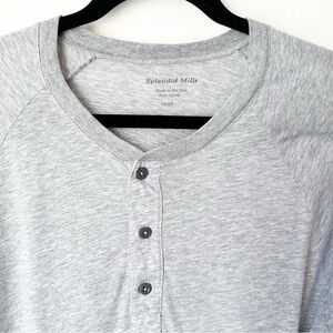 Splendid Mills Grey Heathered Henley Tee Pima‎ Cotton and Modal - Size Large